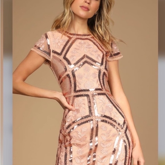 Lulus Dresses & Skirts - Lulu’s rose gold beaded art deco mini dress